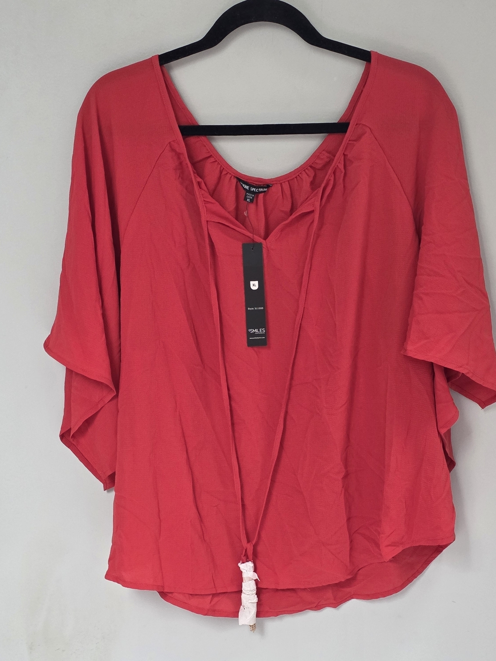 Unique Spectrum Coral Red Tie-Front Dolman Tunic